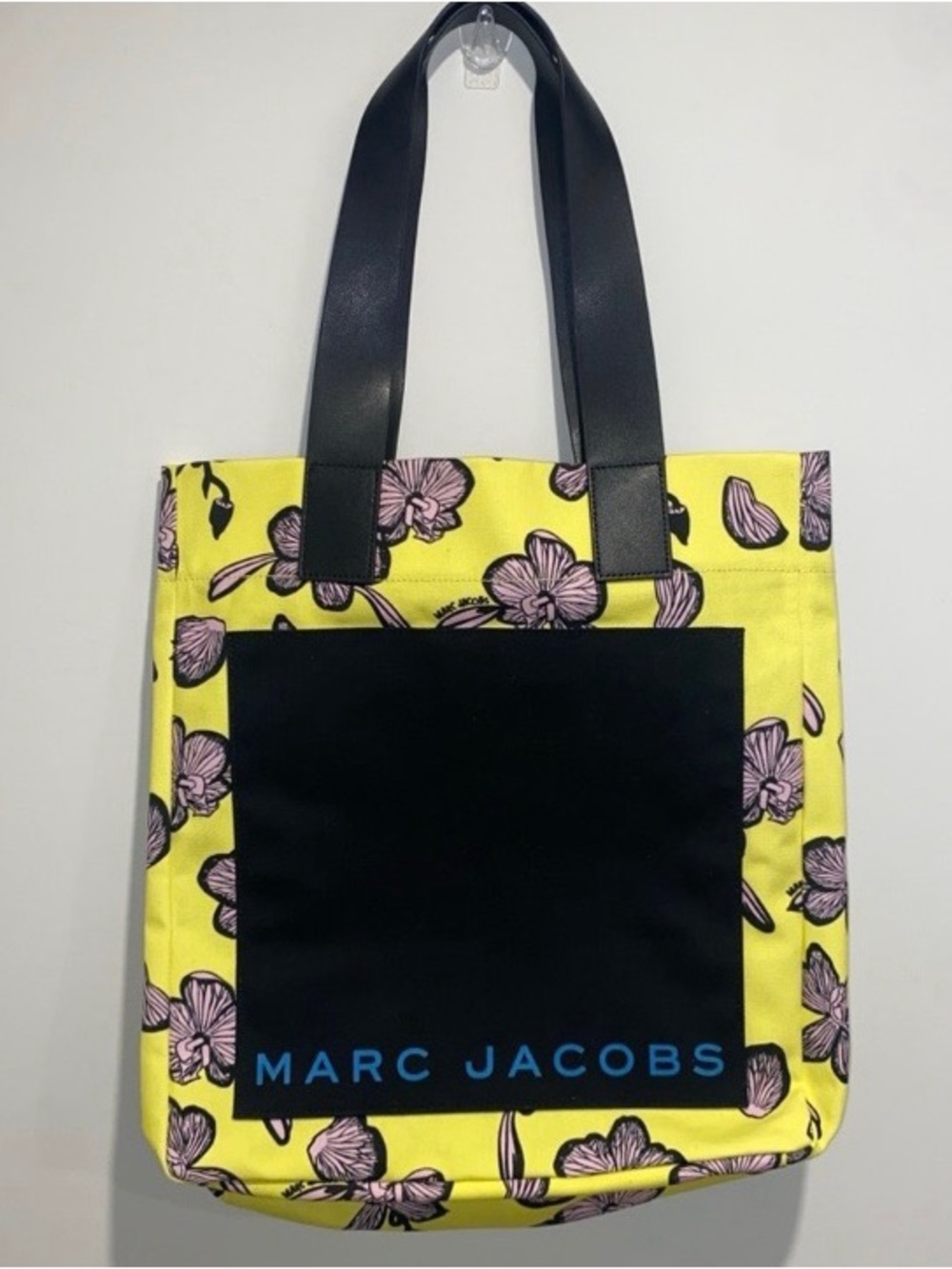 Marc Jacobs Yellow Floral Tote Bag with Black Front Pocket